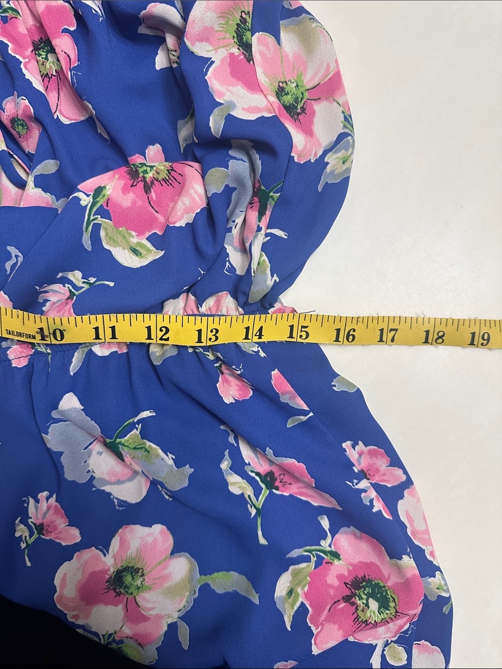 Peach Love California Blue Off-Shoulder Floral Romper with Pink Blooms - Picture 12 of 12